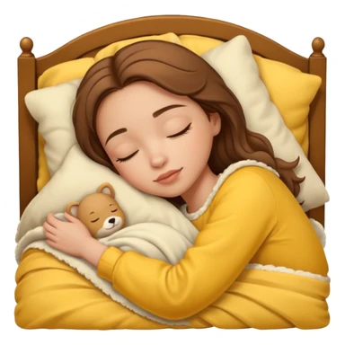 single-girl-in-brown-cozy-yellow-bed-sleeping-pretty-eyelashes-light-skin sticker