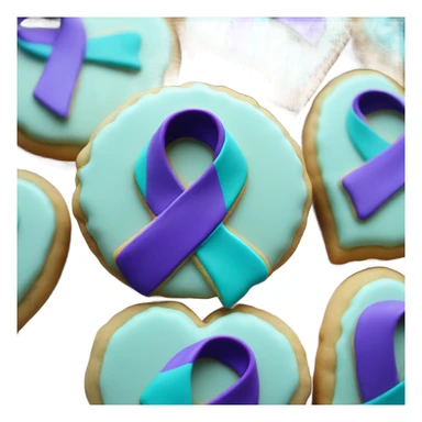Purple teal Suicide awareness ribbon on heart cookie sticker