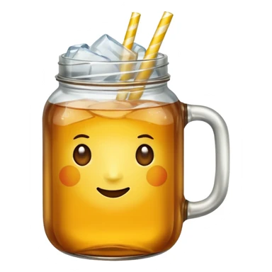 mason jar without any straws, 2d, in google emoji style, no face, simple with little shading, mason jar with ice lemon tea but no lemons and no ice visible. NO STARWS.  sticker