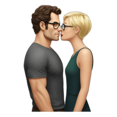 Henry Cavill kissing blond woman wearing glasses, with pixie cut sticker