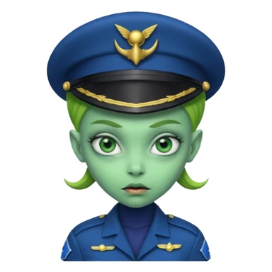 Female alien navy soldier, crazy face. sticker
