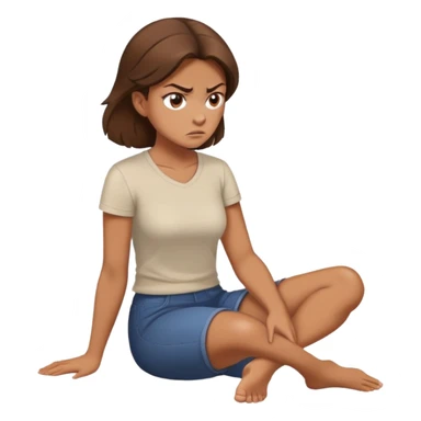 angry woman with brown hair sitting on a floor avoiding conversation in profile sticker