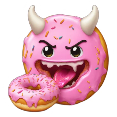 a demon eating a pink frosted donut sticker