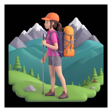 portrait of girl back packing mountains in background, close up pose sticker