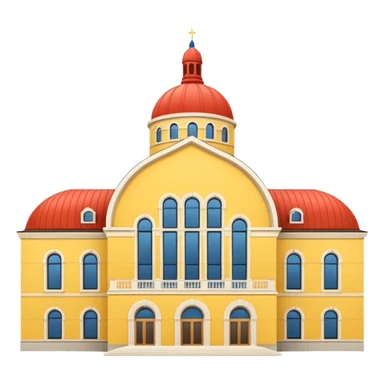 Norwegian Parliament building Stortinget, yellow brick facade, arched windows, iconic central rotunda, simplified and expressive, emoji style sticker