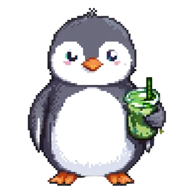 penguin doing yoga while drinking matcha sticker