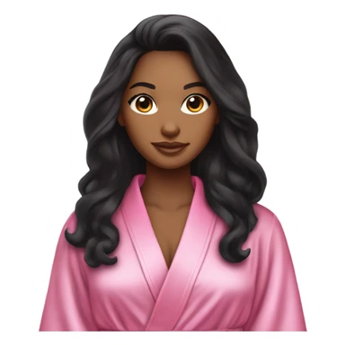 Mixed race woman with long black hair wearing a silk pink Victoria’s Secret robe sticker