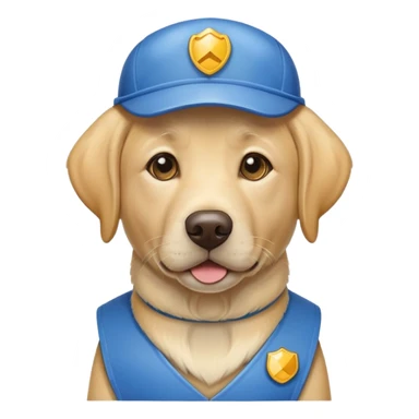 Yellow lab with a blue service vest sticker