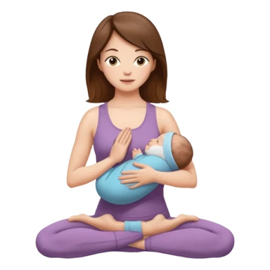 "Pregnant woman sitting in a yoga pose with long brown hair and fair skin, holding a newborn baby (no pregnant) with short brown hair and fair skin." sticker