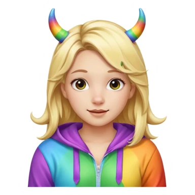 Cute blonde girl in a rainbow onesie with cow horns  sticker