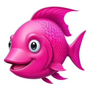 super friendly, extremely derpy bright neon pink fish with big goofy smile and crossed eye, tongue sticking out, perfect flat side profile facing right, exactly 90 degrees, one eye visible sticker