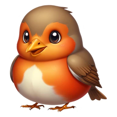 Cinematic Cute Robin Portrait Emoji, Head tilted playfully and inquisitively, featuring a charming, petite form with a vibrant red breast, round, sparkling eyes full of gentle mischief, and a delicate, beak-like smile, Simplified yet irresistibly adorable features, highly detailed, glowing with a warm, inviting glow, high shine, affectionate and lively, stylized with a touch of whimsical woodland charm, soft glowing outline, capturing the essence of a mischievous yet endearing robin that seems as if it could sing out of the screen into your heart! sticker