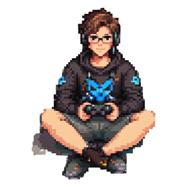 an Overwatch fan sitting on a couch with a controller, looking relaxed sticker