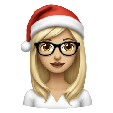Beautiful white woman, long blonde hair and black glasses wearing a red santa hat holding Yorkshire terrier sticker