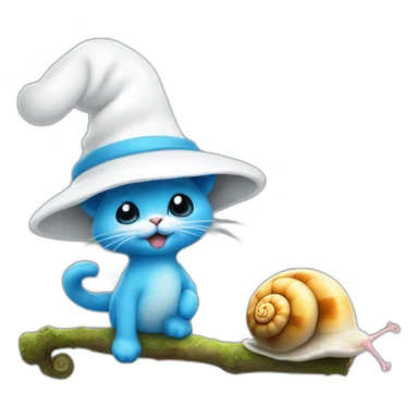smurf cat with white hat and a snail on its back walking on the stick sticker