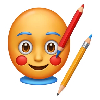 Create a colorful and fun emoji icon representing cartooning. Include elements like a pencil, sketchbook, and exaggerated facial expressions. Use bright, playful colors like orange, red, and blue, and make sure the design reflects a lighthearted, creative vibe. Ensure the background is transparent. sticker