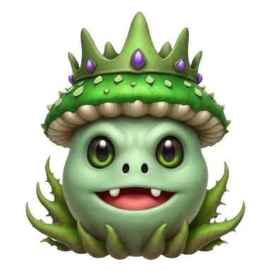 poisonous mushroom king monster portrait, head and shoulders only, giant toxic mushroom crown head, glowing green spore aura, animal-like eyes, thick fungal body texture, 3D cartoon, mobile game icon style, clean background, no text, no watermark

 sticker