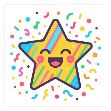 kpop fan star with neon stripes and confetti, fun and colorful sticker