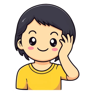 minimalist white smiley with black hair and hand behind head, embarrassed sticker
