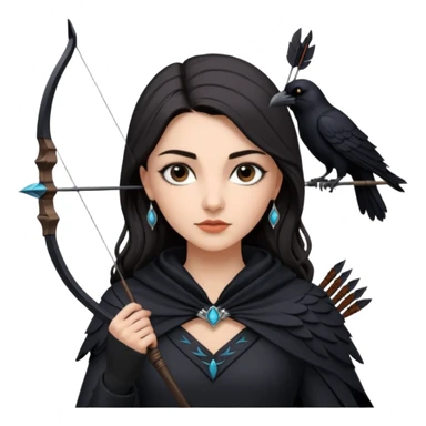 Alysanne Blackwood from Game of Thrones. She is known as black aly and is the Wife of Cregan Stark. I have her looking like Hande Erçel. Show her with a raven and a bow and arrow sticker