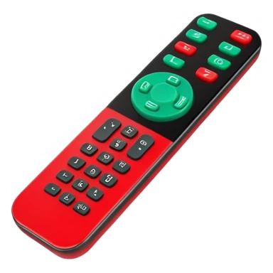 Red and black remote control with a background emerald sticker