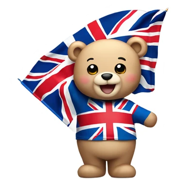 Happy teddy bear wearing a Union Jack shirt, and waving a Union Jack flag sticker