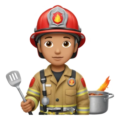 Firefighter cooking meat on a building fire sticker