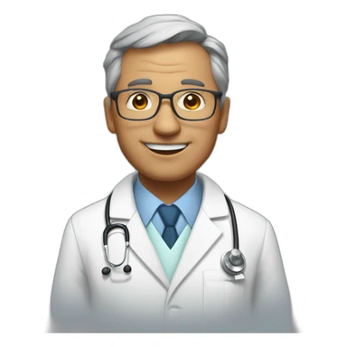 a 50 years old doctor in university of medicine with a little smile sticker