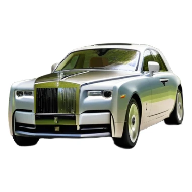 Rolls-Royce Phantom (2022) – cinematic-realistic Rolls-Royce Phantom emoji, its polished silver frame glistening under the sun as it glides down a winding, tree-lined road. The iconic Spirit of Ecstasy hood ornament stands proudly, the V12 engine hums silently as the car cuts through the serene countryside, embodying elegance and power. sticker