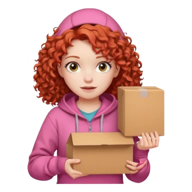 box carrier curly red haired pink hoodie girl  sticker