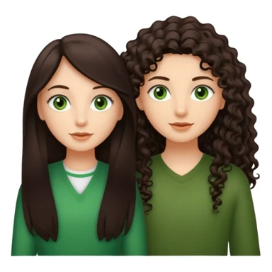 Two besties: 1: long ironed straight darkbrown hair, green eyes 2: long curly darkbrown hair, brown eyes sticker