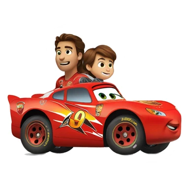 Lightning Mcqueen with a boy with brown hair on the car  sticker