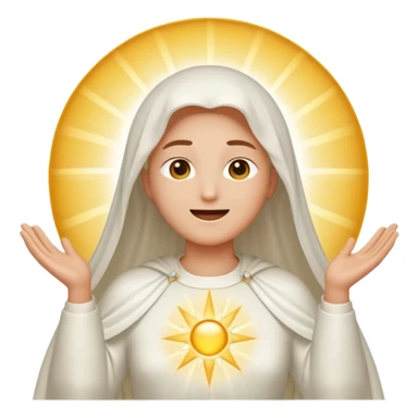 an emoji of the Heavenly Father from the Bible, no visible facial features, face completely covered and shining with glory light, wearing a white gown, entire image radiating beaming light to symbolize divine presence, voice, and existence sticker