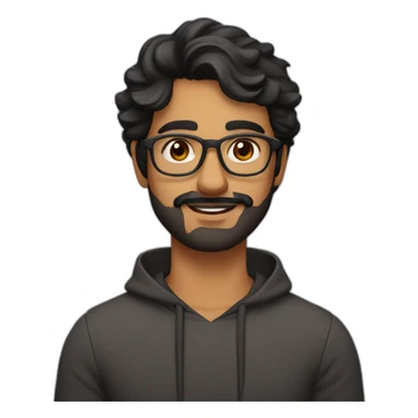 indian guy with rectangular glasses with fair skin with wavy hair, aquiline nose, brown eyes, black hair with very short beard sticker