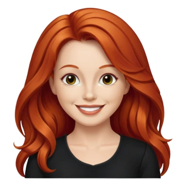 Lee Purcell with long red hair, black outfit sticker