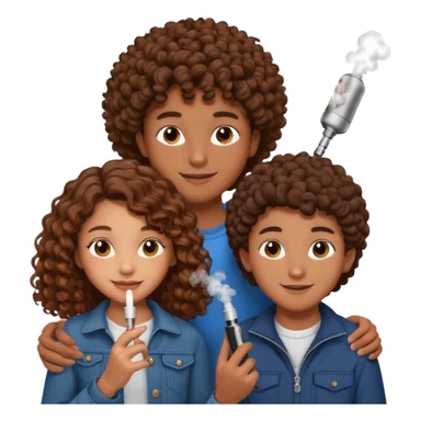 mixed-race teenage couple, boy with brown skin and brown vape, girl with beautiful brown curls, both showing affection sticker