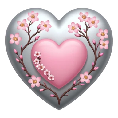 heart with sakura flowers and silver accents sticker