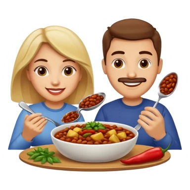 ligth couple having dinner of chili, beans and potatoes sticker