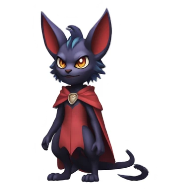  Anthro Kawaii Edgy Cool Vampiric Demonic Beautiful Noivern-Nargacuga-Litten with big Bat Ears and wearing a cape and collar full body sticker