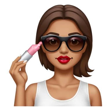 White woman with brown hair posing as salt bae with sunglasses. She is sprinkling salt on top of lipsticks, eyeshadows, and blushes sticker