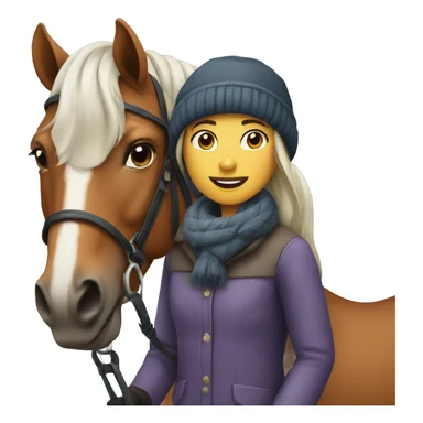 A girl in a horse during winter  sticker