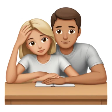 Man and gf sitting at the table and woman laying her head at the men's arm sticker