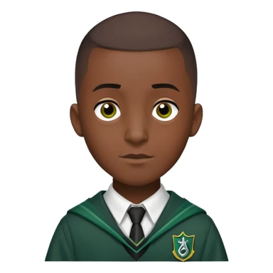 louis cordice is Blaise Zabini in harry potter, wear hogwarts slytherin uniform, Classic Buzz Cut hair, long face,thin, black skin sticker