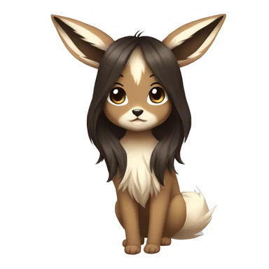 Kawaii Pale Eevee with dark brown long emo hair covering her eyes Full Body sticker