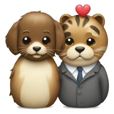 Two different animal couple love with heart sticker