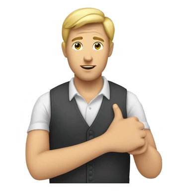 a white man being interviewed with his right hand on his chest doing I LOVE YOU gesture sticker