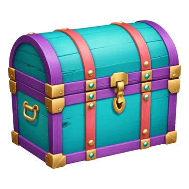wooden treasure chest filled with coins pack in gradient of turquoise, blue, pink, purple, and coral color and jewels sticker