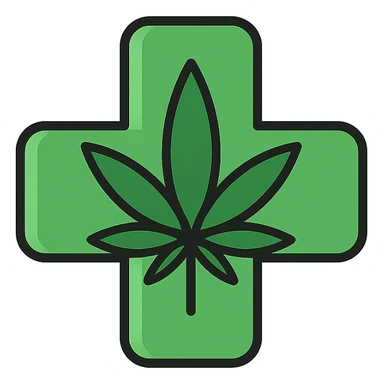 green cross with a subtle cannabis leaf overlay, minimal style sticker