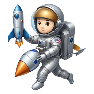 An icon featuring a rocket, a satellite, and an astronaut helmet, symbolizing aerospace technology. The design includes spacecraft, wings, and a planet, representing the exploration of space and aviation advancements. Transparent background. sticker