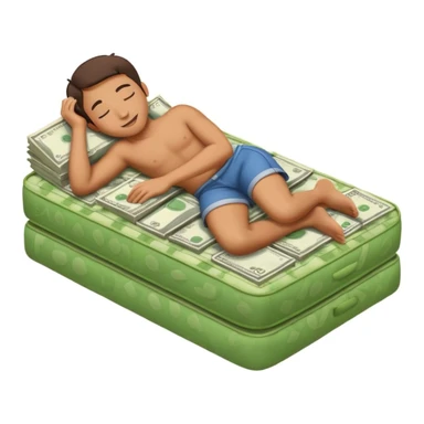 happy person napping on mattress of money sticker